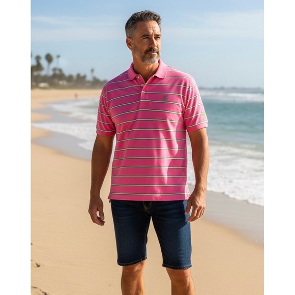 Polo Golf Ralph Lauren Other - Polo Golf Ralph Lauren Mens Pink Striped Pima Cotton Polo Shirt M‎